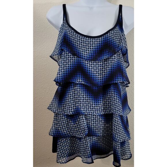 New York & Company Tops - NY & Co. Blue Ruffled Tiered Spaghetti Strap Top Large Soft New Without Tags